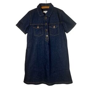 LOFT Collared Indigo Denim Dark Wash Dress Button Up Small Petites with Pockets